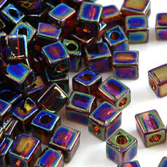 Miyuki Japanese Seed Bead, Square 4x4x4mm (Hole size 1.5mm) - Transparent Rainbow - Brown