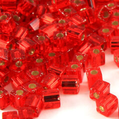 Miyuki Japanese Seed Bead, Square 4x4x4mm (Hole size 1.5mm) - Silverlined Red