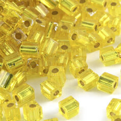 Miyuki Japanese Seed Bead, Square 4x4x4mm (Hole size 1.5mm) - Silverlined Yellow
