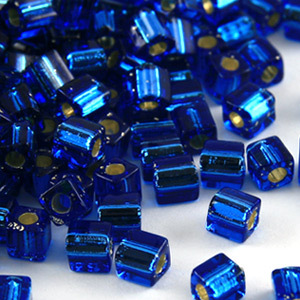 Miyuki Japanese Seed Bead, Square 4x4x4mm (Hole size 1.5mm) - Silverlined Sapphire