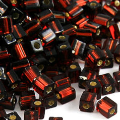 Miyuki Japanese Seed Bead, Square 4x4x4mm (Hole size 1.5mm) - Silverlined Brown