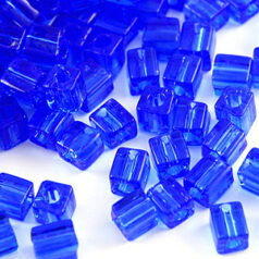 Miyuki Japanese Seed Bead, Square 4x4x4mm (Hole size 1.5mm) - Transparent Cobalt