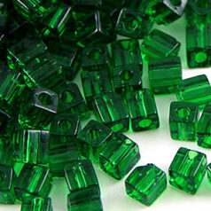Miyuki Japanese Seed Bead, Square 4x4x4mm (Hole size 1.5mm) - Transparent Emerald