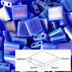 Miyuki Japanese Seed Bead, Tila Glass Bead, 5x5x1.9mm square 2 holes (Hole size 0.8mm) - Blue Matte Rainbow Transparent