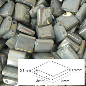 Miyuki Japanese Seed Bead, Tila Glass Bead, 5x5x1.9mm square 2 holes (Hole size 0.8mm) - Smoke Grey Lustre Opaque
