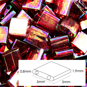 Miyuki Japanese Seed Bead, Tila Glass Bead, 5x5x1.9mm square 2 holes (Hole size 0.8mm) - Dark Topaz Rainbow Transparent