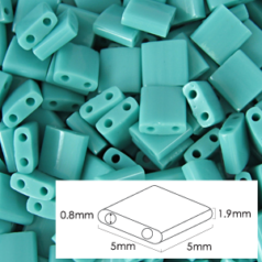 Miyuki Japanese Seed Bead, Tila Glass Bead, 5x5x1.9mm square 2 holes (Hole size 0.8mm) - Turquoise Matte Rainbow Poaque