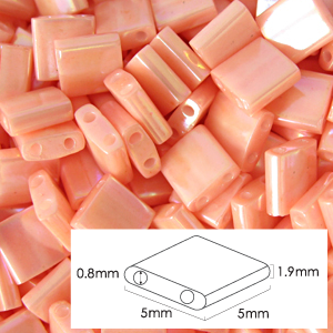 Miyuki Japanese Seed Bead, Tila Glass Bead, 5x5x1.9mm square 2 holes (Hole size 0.8mm) - Peach Lustre Opaque