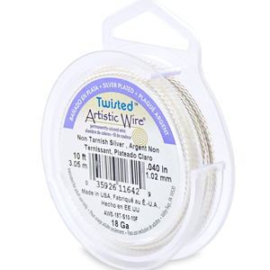Artistic Wire, Twisted Round, 18 Gauge - Tarnish Resistant / Non-Tarnish Silver (10 feet per spool)