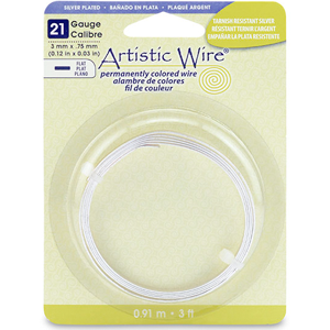 Artistic Wire, Flat 5x0.75mm, 21 Gauge - Tarnish Resistant / Non-Tarnish Silver (3 feet per pack)