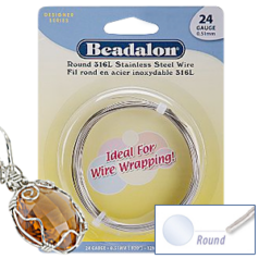 Beadalon 316L Stainless Steel Round Wire 24ga - Bright (12 meter/spool)