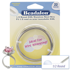 Beadalon 316L Stainless Steel Half Round Wire 22ga - Bright (15 meter/spool)