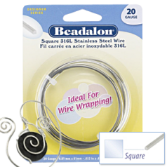 Beadalon 316L Stainless Steel Square Wire 20ga - Bright (3 meter/spool)