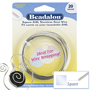 Beadalon 316L Stainless Steel Square Wire 20ga - Bright (3 meter/spool)