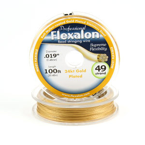 Flexalon 49 Strand, 0.019" diameter, 100foot Spool Nylon Coated - 24KT GOLD Plated