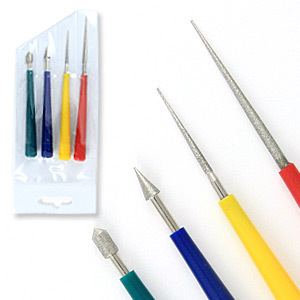 Bead Reamers 4-piece File Set Diamond Coated, Colored Handles