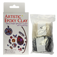 Artistic Epoxy Clay Kit - 2 Part Epoxy Clay - Self Hardening - 100g - Vinyl Gloves, Beeswax Applicator, and 35 Swarovski Elements  - Black