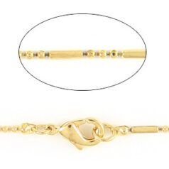 Chain, finished necklace 18 inches, Gold plated brass, 1.5mm ball and 6mm tube