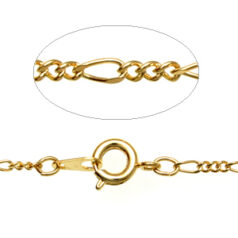 Chain, finished necklace 18 inches, Gold plated brass, 4mm and 2mm Figaro Links