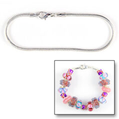 Chain, finished bracelet 7.5 inches,  Silver plated brass, 2.54mm Snake Chain