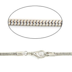 Chain, finished necklace 18 inches, Imitation Rhodium plated brass,  2.54mm Snake Chain