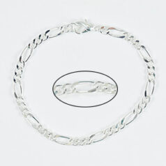 Chain, finished bracelet 7.5 inches with lobster clasp, Silver plated brass, 5mm Figaro Links
