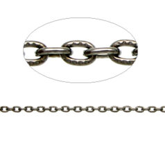 Chain, Gunmetal plated metal chain, 3.5x2.5mm(LengthxWidth) textured oval link
