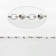 Chain, Silver plated brass, 2mm loops with 6.3mm faceted bead