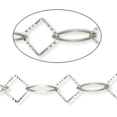 Chain, Imitation Rhodium Plated Brass, 12.2mm Fancy Diamond, 18.9(l)x7.1(w)mm Oval Pointed Chain, Lead Free