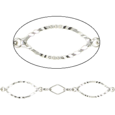 Chain, Silver Plated Brass, 15.6x8.3mm (LengthxWidth) Oval Fancy Pointed & 9x4.4mm (LengthxWidth) Oval Diamond