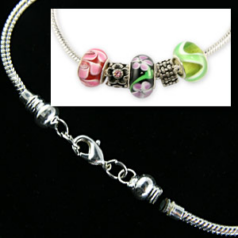 Bracelet, 7inches,  2.4mm Snake Chain with end caps and lobster Claw - Silver Plated