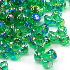 Bead, Acrylic or Plastic Tri-Bead, 10x5mm Fancy Triangle - Transparent AB - Green