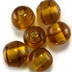 Bead, Lampwork Glass, 8mm Round shape with raised colorline - Topaz (Hole Size 2mm)