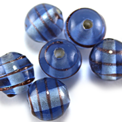 Bead, Lampwork Glass, 8mm Round shape with raised colorline - Sapphire (Hole Size 2mm)