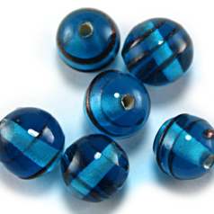 Bead, Lampwork Glass, 8mm Round shape with raised colorline - Aqua (Hole Size 2mm)