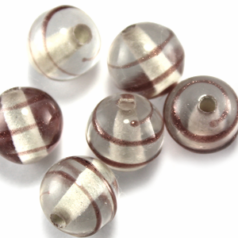 Bead, Lampwork Glass, 10mm Round shape with raised colorline - Crystal (Hole Size 2mm)