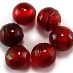 Bead, Lampwork Glass, 10mm Round shape with raised colorline - Siam (Hole Size 2mm)