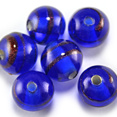 Bead, Lampwork Glass, 10mm Round shape with raised colorline - Cobalt (Hole Size 2mm)