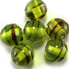 Bead, Lampwork Glass, 10mm Round shape with raised colorline - Chartreuse (Hole Size 2mm)