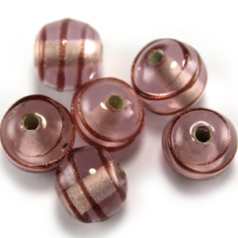 Bead, Lampwork Glass, 10mm Round shape with raised colorline - Light Amethyst (Hole Size 2mm)