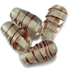 Bead, Lampwork Glass, 17x10mm Drop shape with raised colorline - Crystal (Hole Size 2mm)