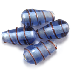 Bead, Lampwork Glass, 17x10mm Drop shape with raised colorline - Sapphire (Hole Size 2mm)