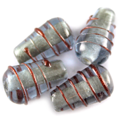 Bead, Lampwork Glass, 17x10mm Drop shape with raised colorline - Light Sapphire (Hole Size 2mm)