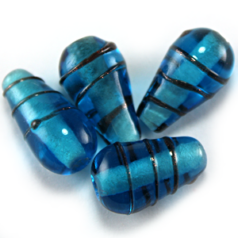 Bead, Lampwork Glass, 17x10mm Drop shape with raised colorline - Cobalt (Hole Size 2mm)
