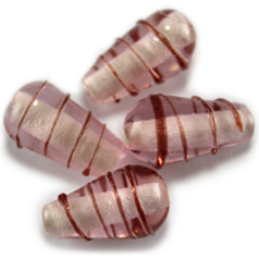 Bead, Lampwork Glass, 17x10mm Drop shape with raised colorline - Light Amethyst (Hole Size 2mm)