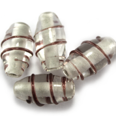 Bead, Lampwork Glass, 17x10mm Oval shape with raised colorline - Crystal (Hole Size 2mm)