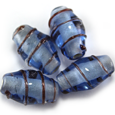 Bead, Lampwork Glass, 17x10mm Oval shape with raised colorline - Light  Sapphire (Hole Size 2mm)
