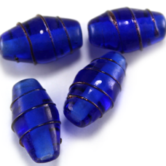 Bead, Lampwork Glass, 17x10mm Oval shape with raised colorline - Cobalt (Hole Size 2mm)