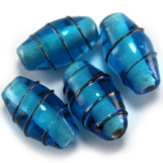 Bead, Lampwork Glass, 17x10mm Oval shape with raised colorline - Aqua (Hole Size 2mm)