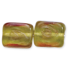Bead, Lampwork Glass, 14x12x8mm Rectangle shape with Gold Spiral pattern -Topaz (Hole Size 2mm)
